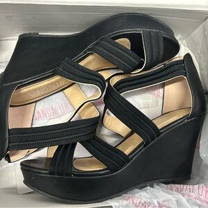 Sandalup Black Wedge Sandals for Women
